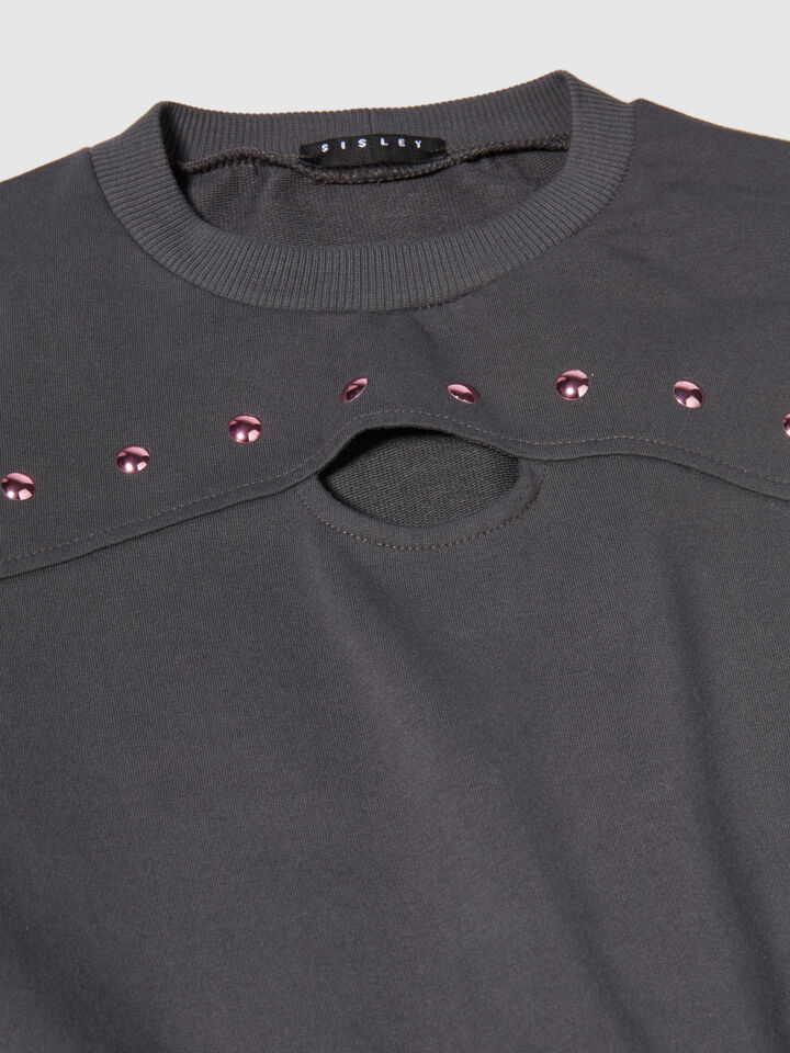 Cropped sweatshirt with studs - girls' knitwear - Dark Gray | Sisley Young image number 2